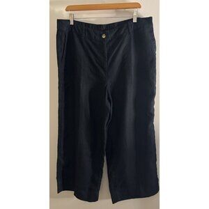 Love Linen J.Jill Black Stretch Waist 100% Linen Wide  Leg Pants Cropped LP